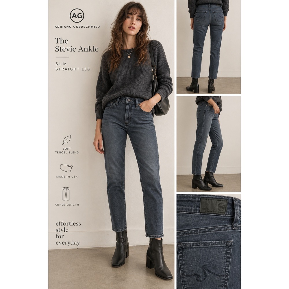 AG Adriano Goldschmied Stevie Ankle Slim Straight Jeans 28 Blue Gray Soft Grunge